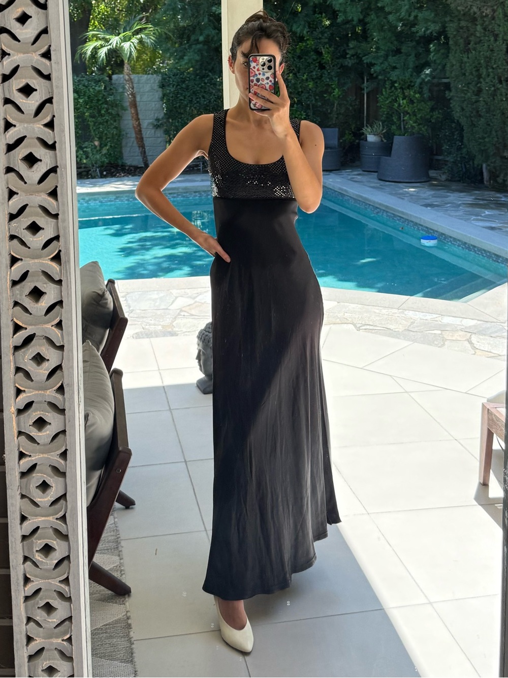 KIKI Vintage Black Sequin Bodice Maxi Dress